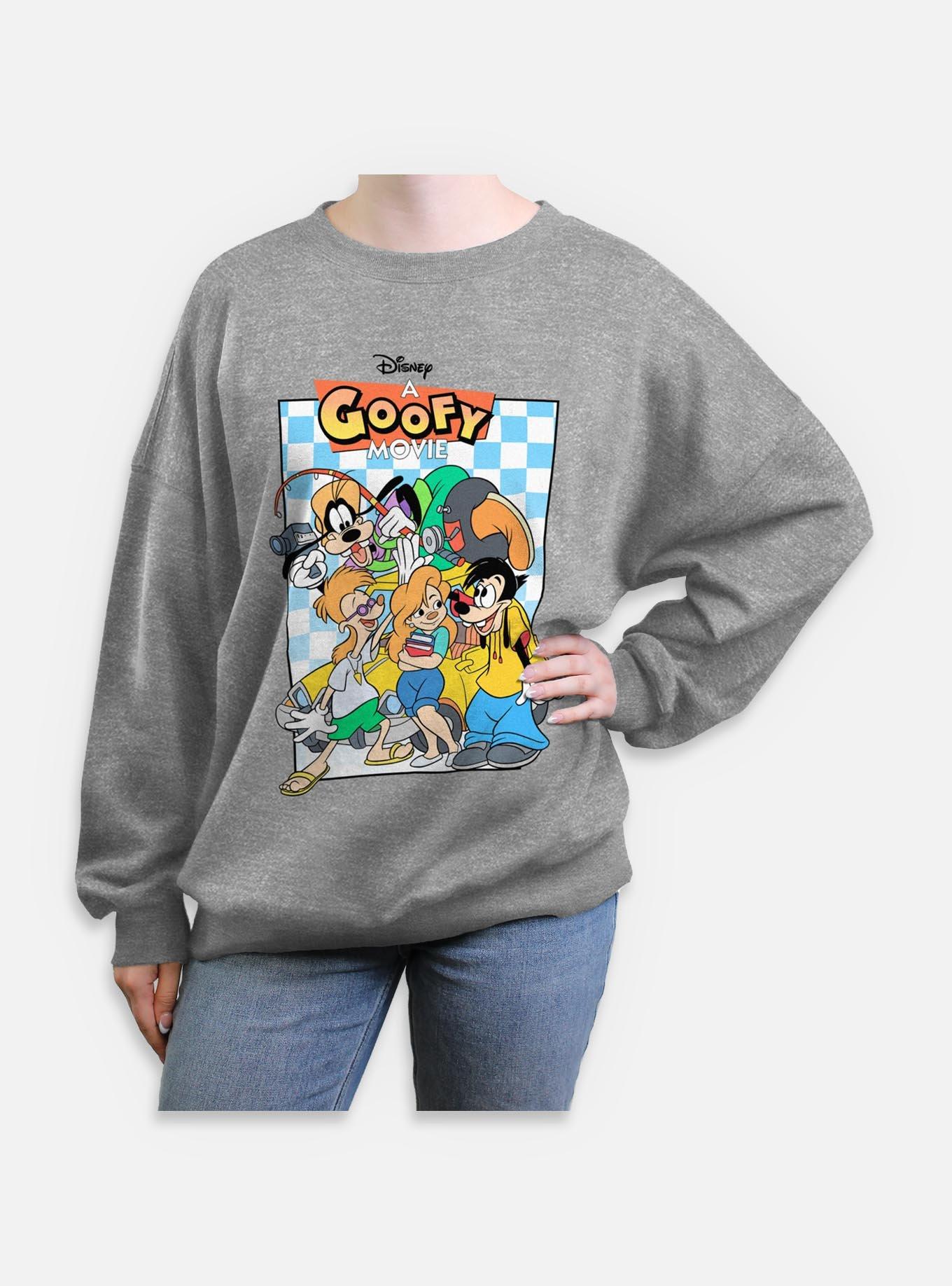 Disney Goofy Group Checkered Pattern Womens Oversized Sweatshirt, HEATHER GR, hi-res