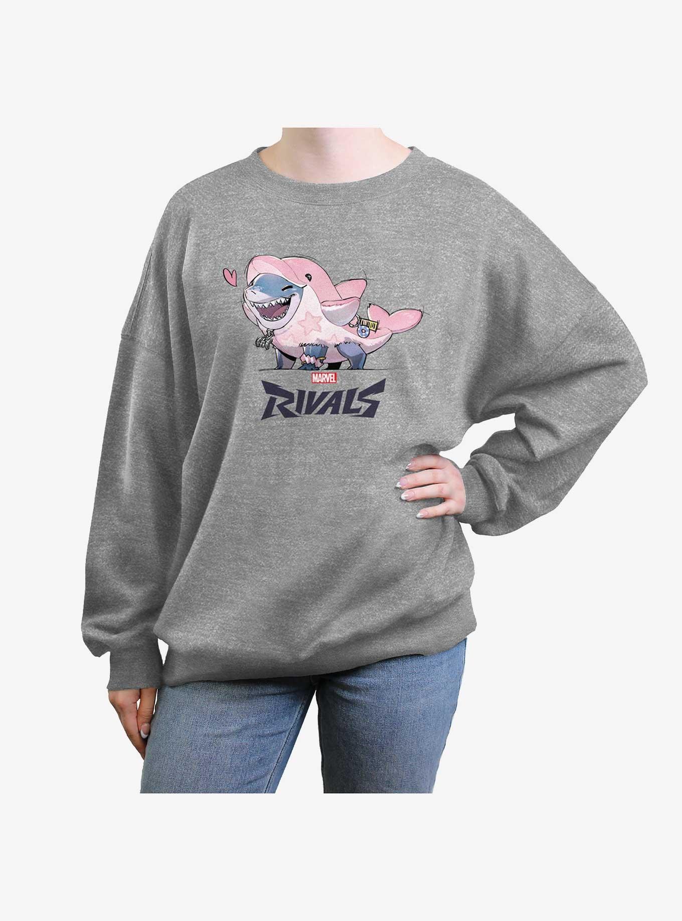 Lovely Jeff Shark Girls Oversized Sweatshirt, HEATHER GR, hi-res