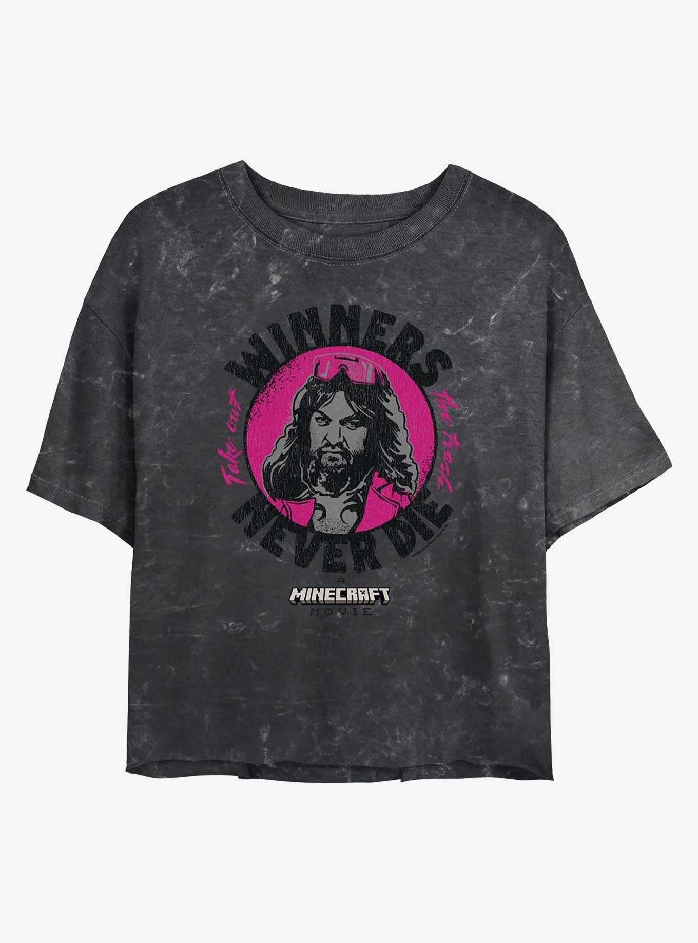 A Minecraft Movie Winners Never Die Girls Mineral Wash Crop T-Shirt, BLACK, hi-res