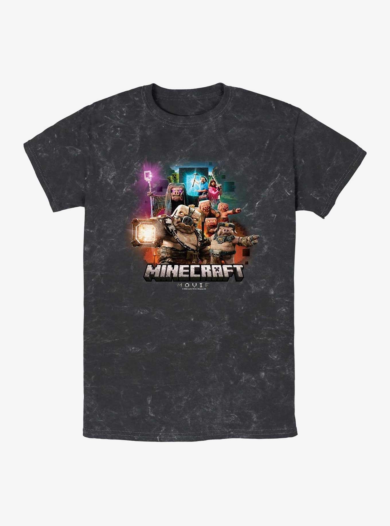A Minecraft Movie Piglins Vs Heroes Mineral Wash T-Shirt, BLACK, hi-res