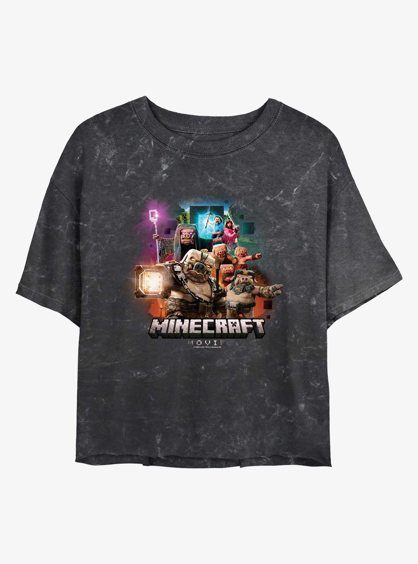 A Minecraft Movie Piglins Vs Heroes Girls Mineral Wash Crop T-Shirt, BLACK, hi-res