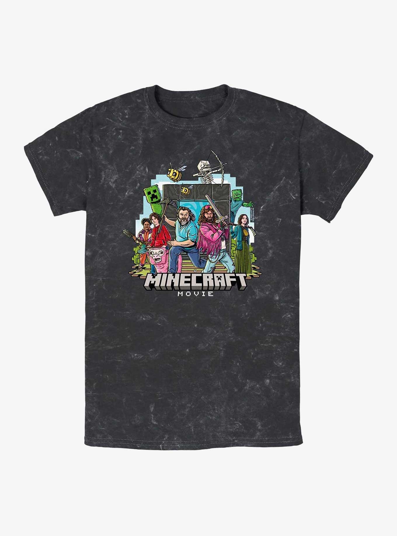 A Minecraft Movie Big Group Vector Mineral Wash T-Shirt, BLACK, hi-res