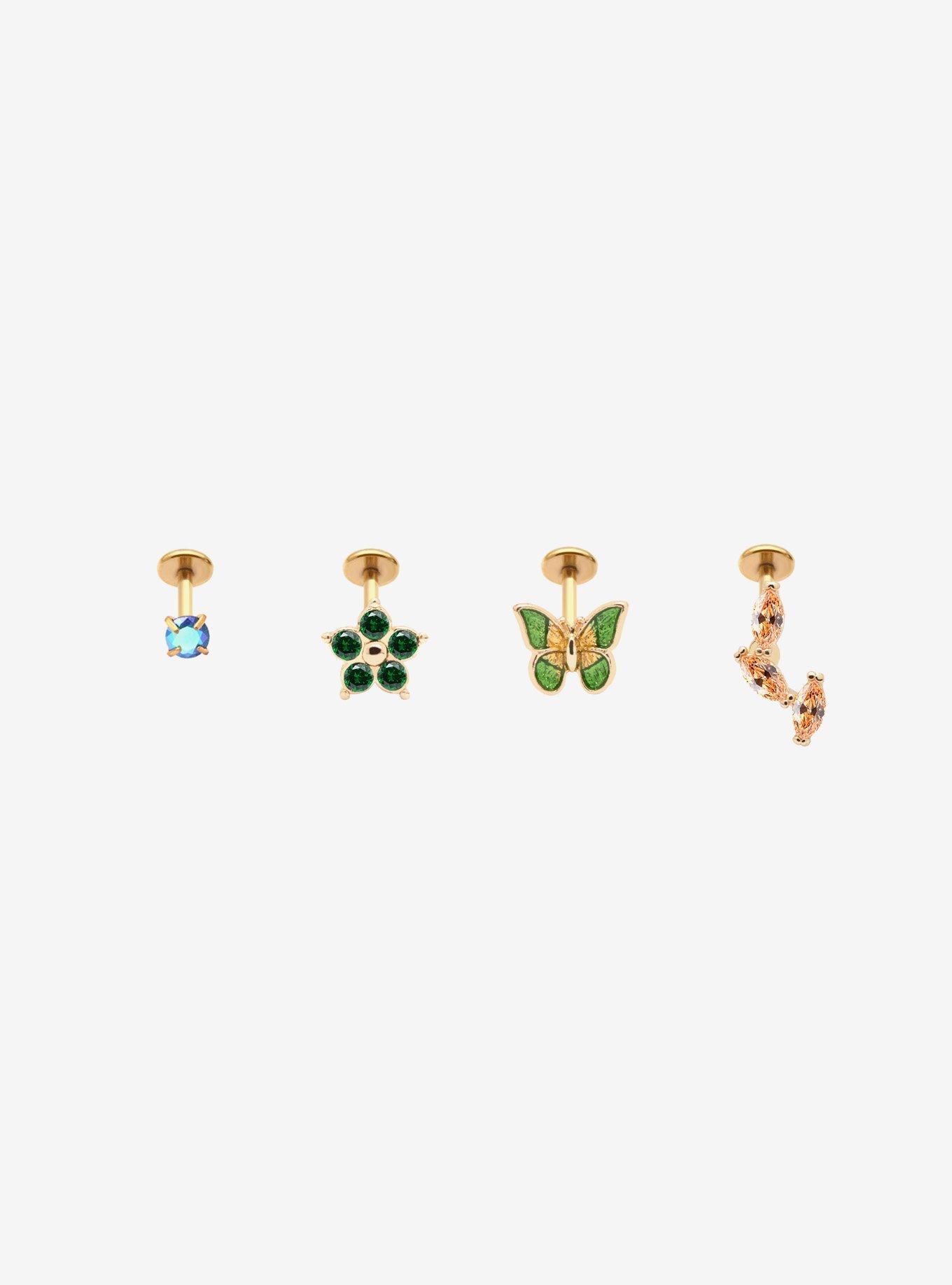 Steel Floral Butterfly Labret Stud 4 Pack, , hi-res
