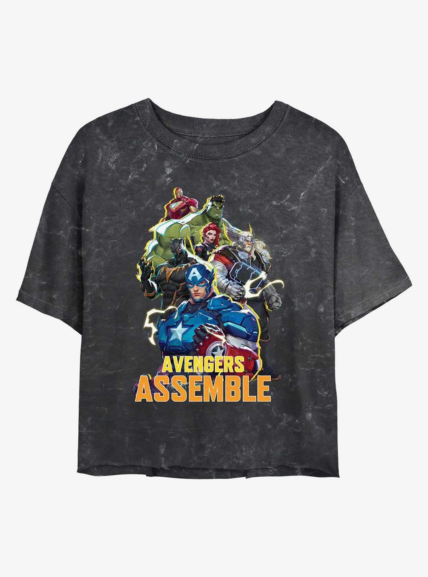 Marvel Rivals Avengers Assemble Mineral Wash Girls Crop T-Shirt, , hi-res