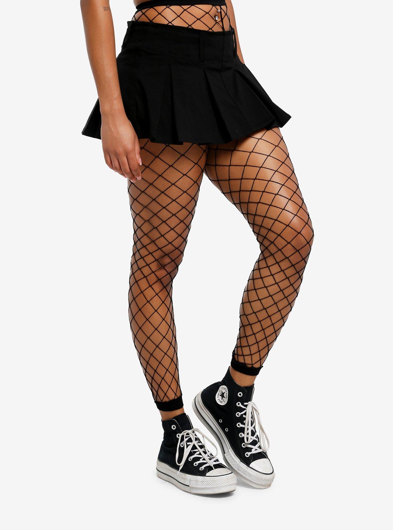 Leg Avenue Black Fishnet Footless Tights, , hi-res