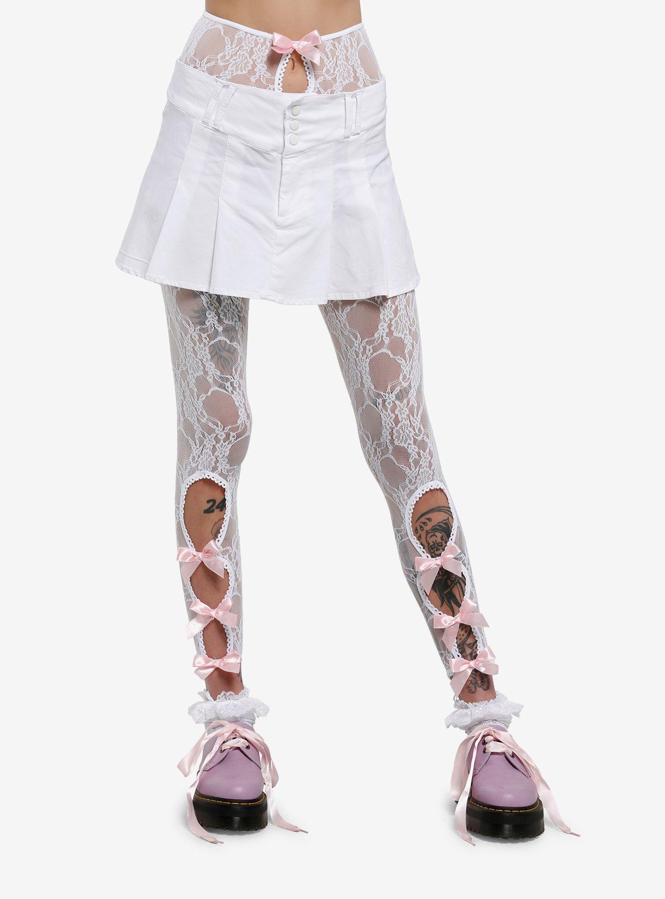 Leg Avenue White Floral Lace Footless Capri Tights Hot Topic