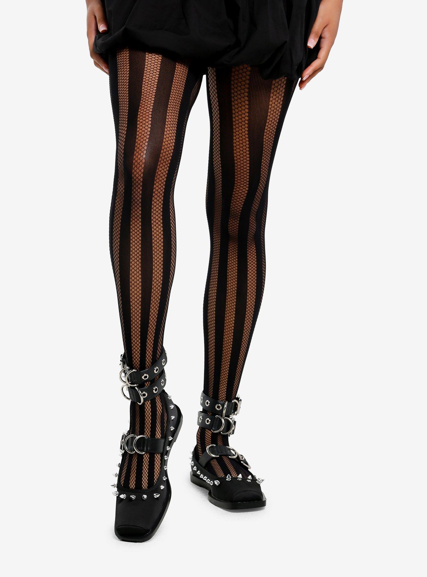 Leg Avenue Black Stripe Fishnet Tights, , hi-res