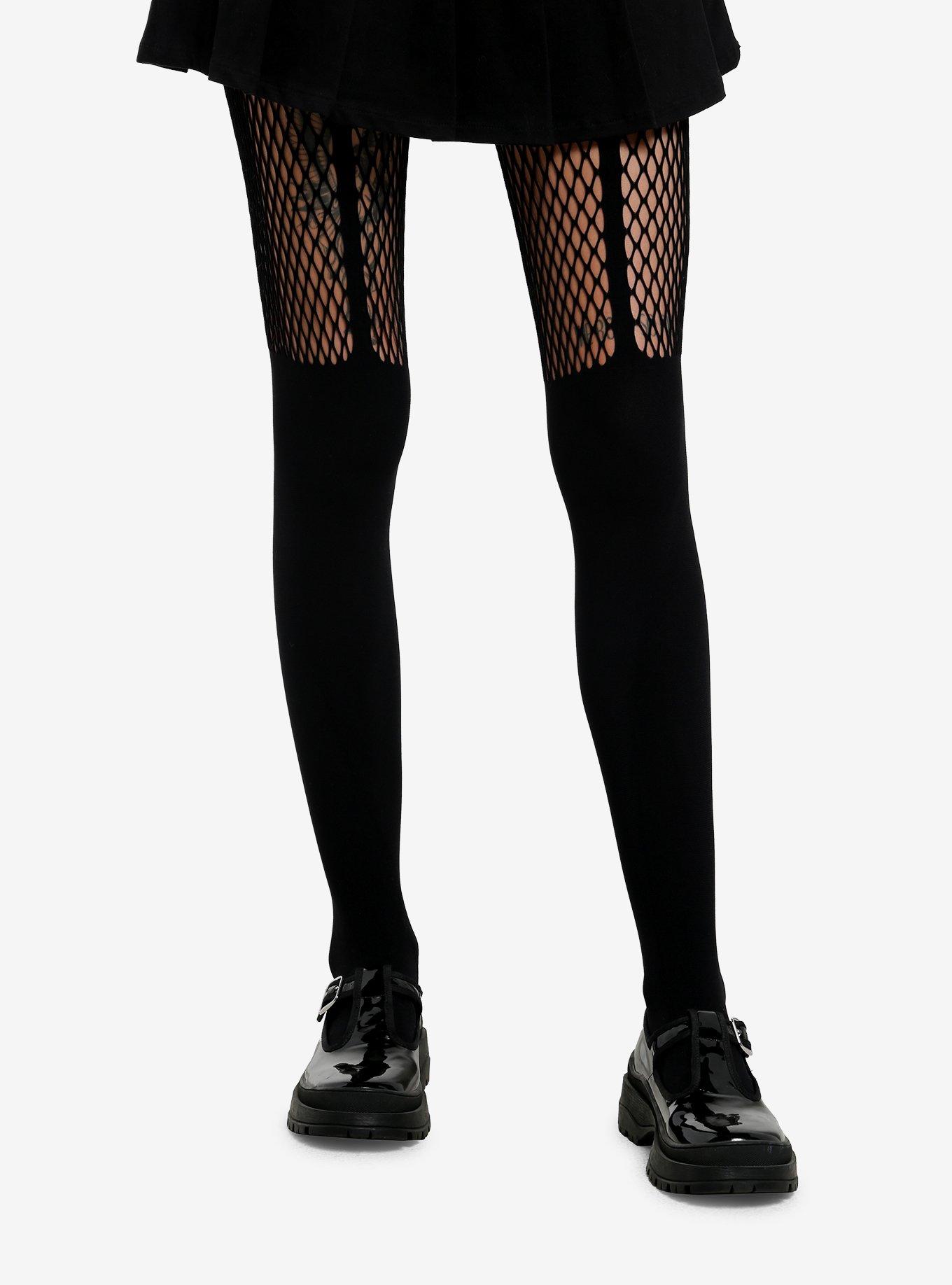 Leg Avenue Faux Garter Fishnet Tights, , hi-res