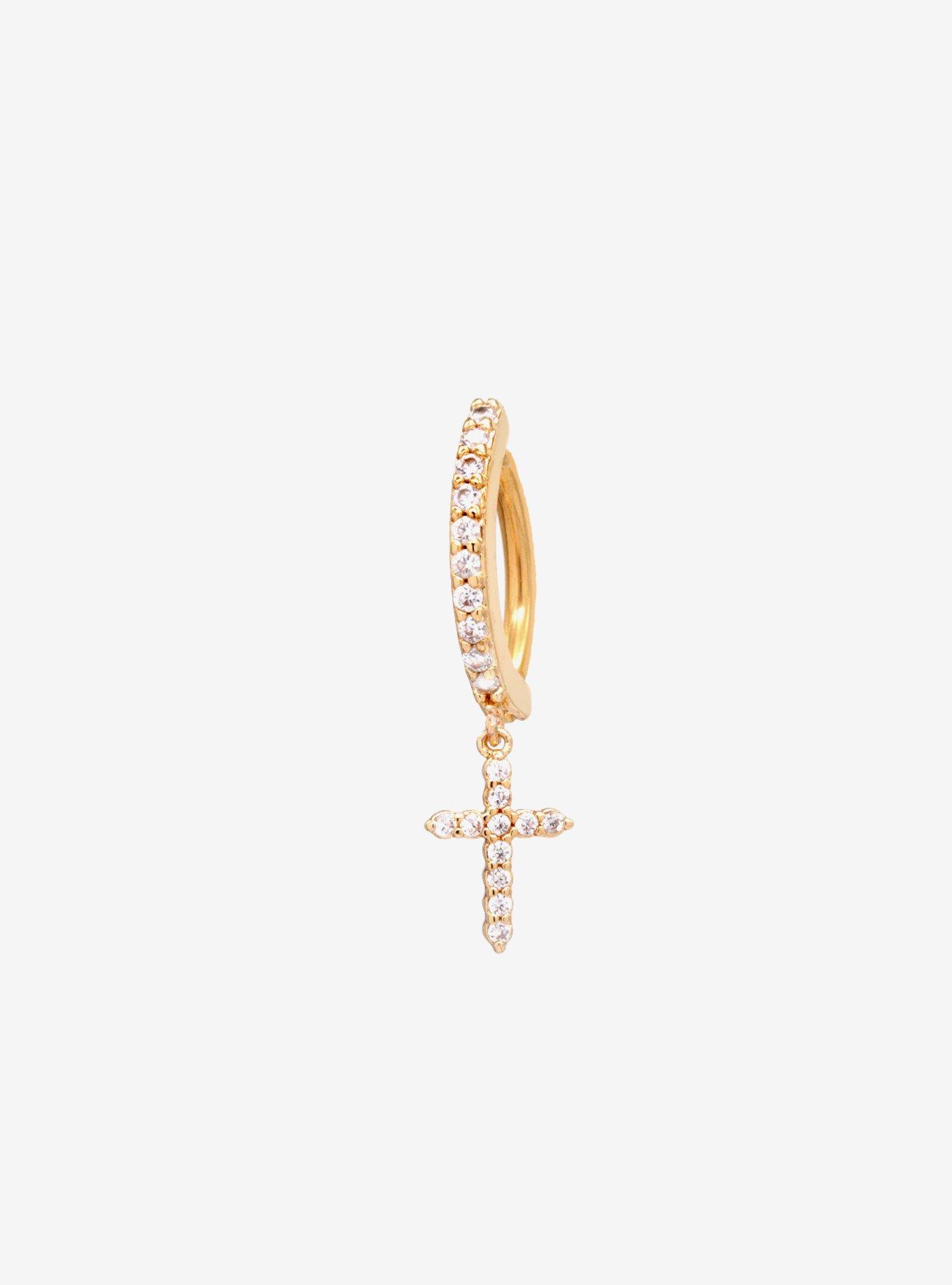 14G Steel Bling Cross Navel Hinged Clicker, , hi-res