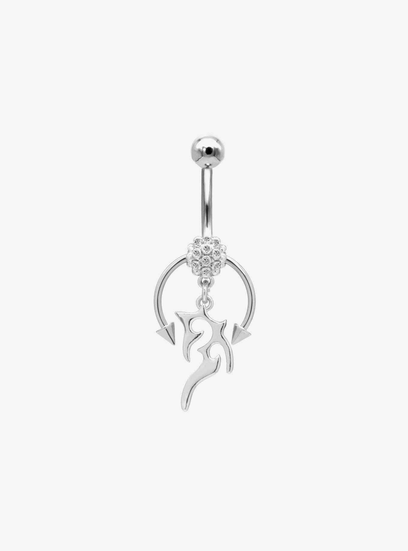 14G Steel Silver Flame Navel Barbell, , hi-res
