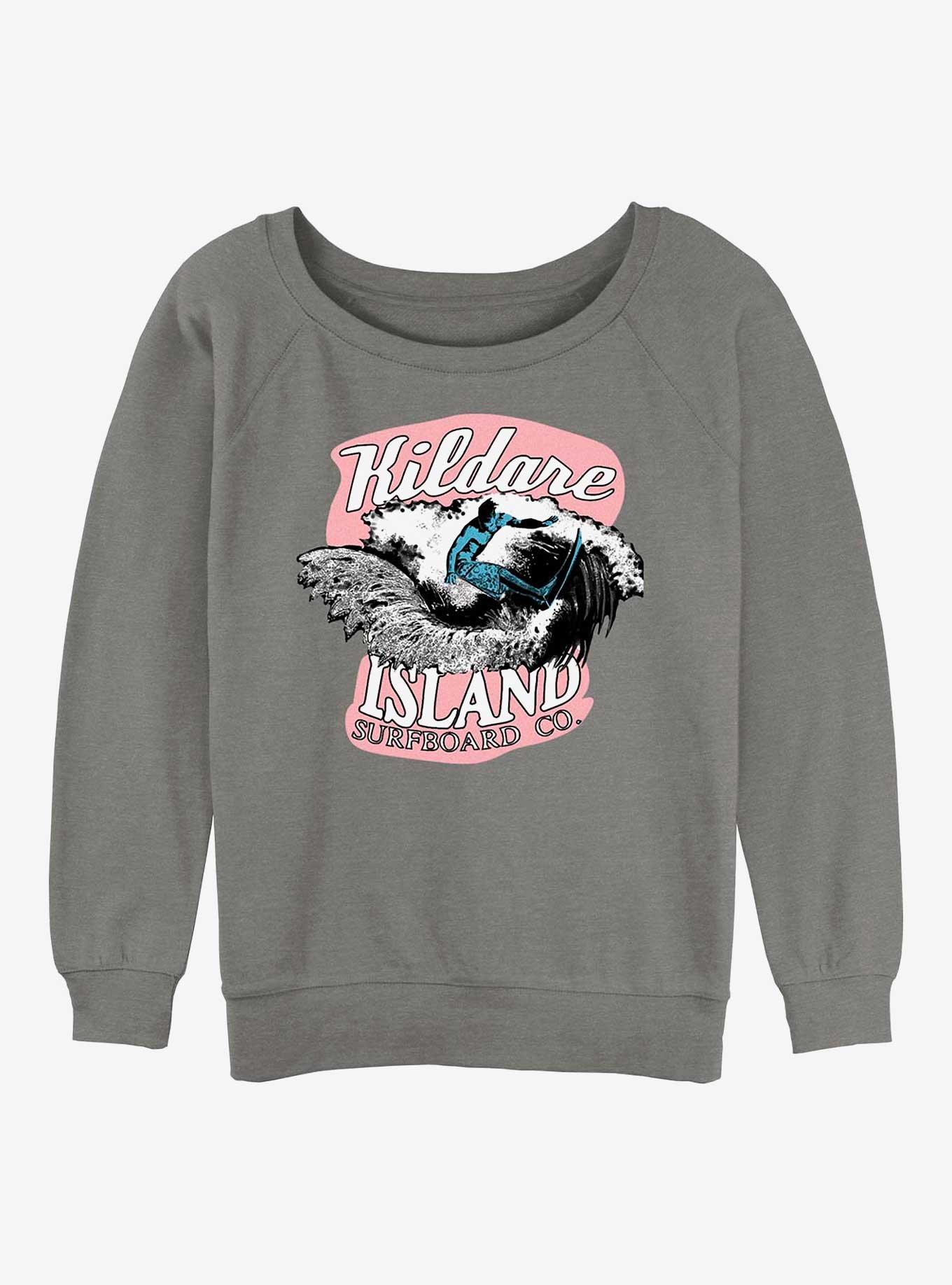 Outer Banks Kildare Island Surfboard Girls Slouchy Sweatshirt, GRAY HTR, hi-res