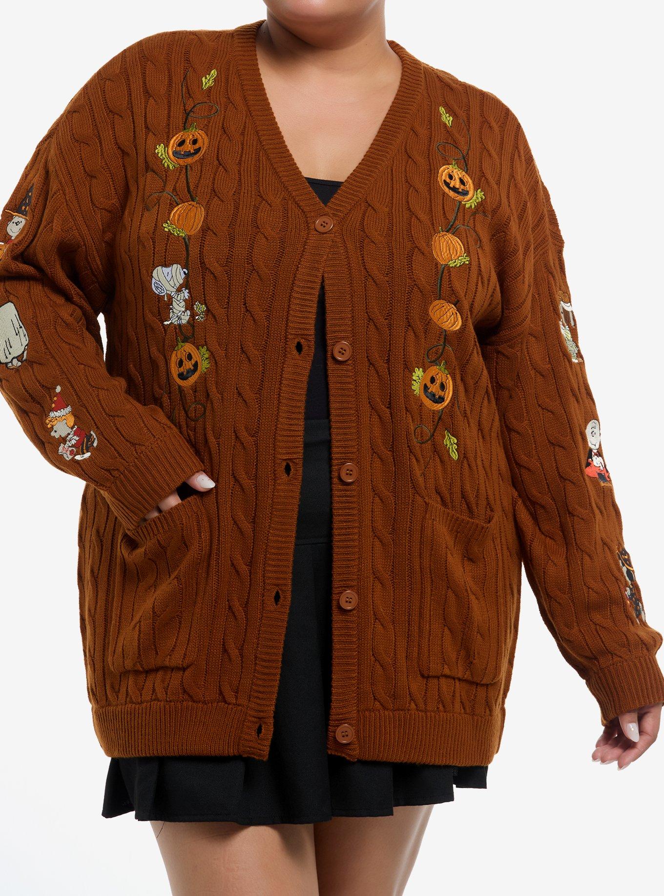 Peanuts Halloween Cable Knit Cardigan Plus Size, , hi-res