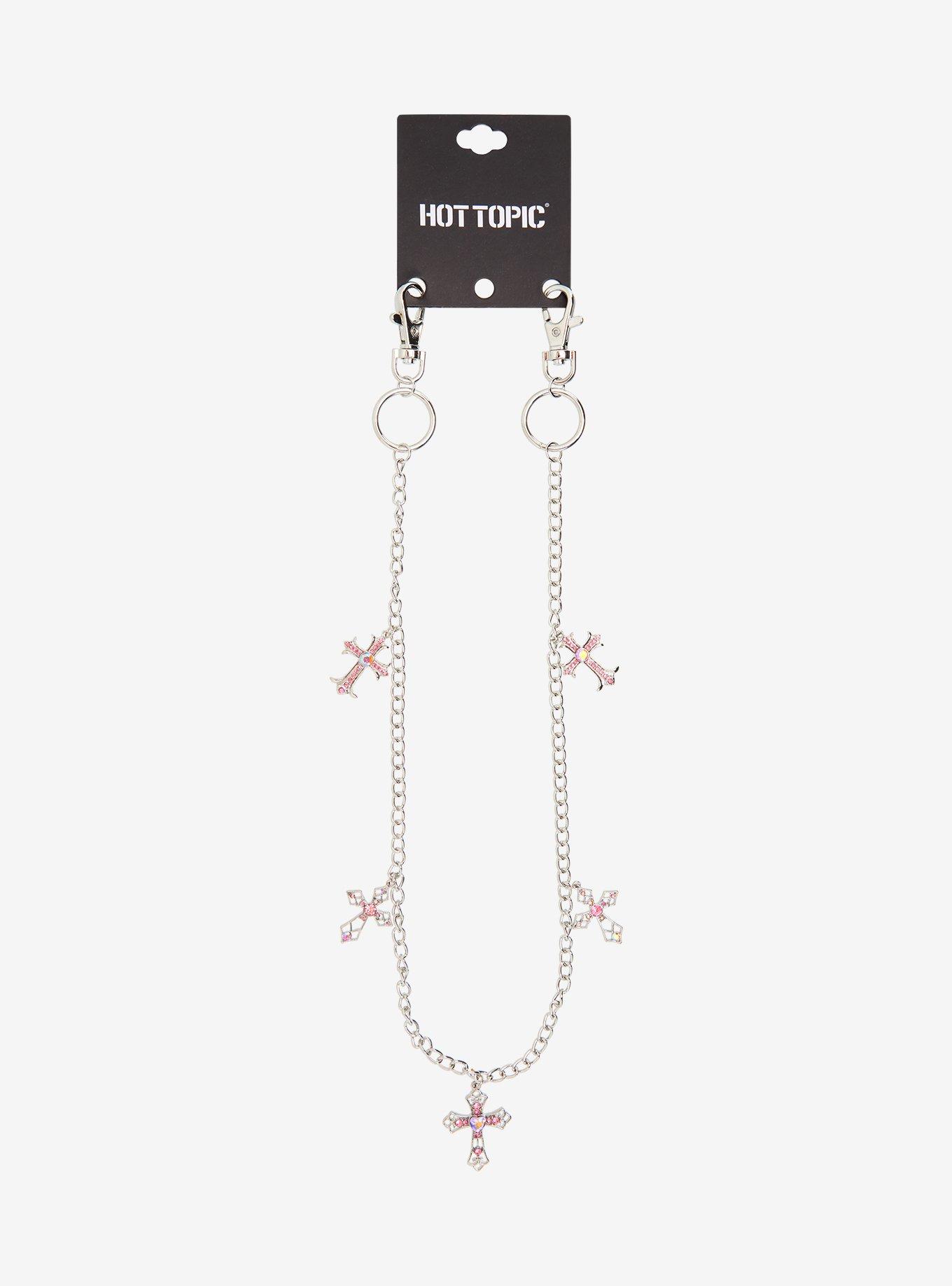 Pink Cross Rhinestone 20 Inch Wallet Chain, , hi-res