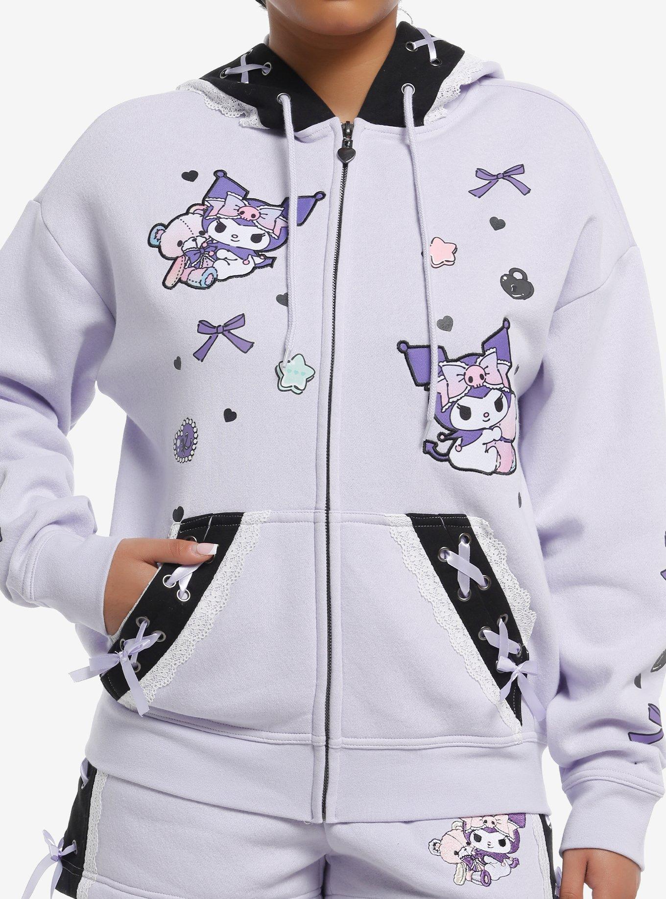 Kuromi Pastel Bear Ribbon Girls Hoodie, , hi-res