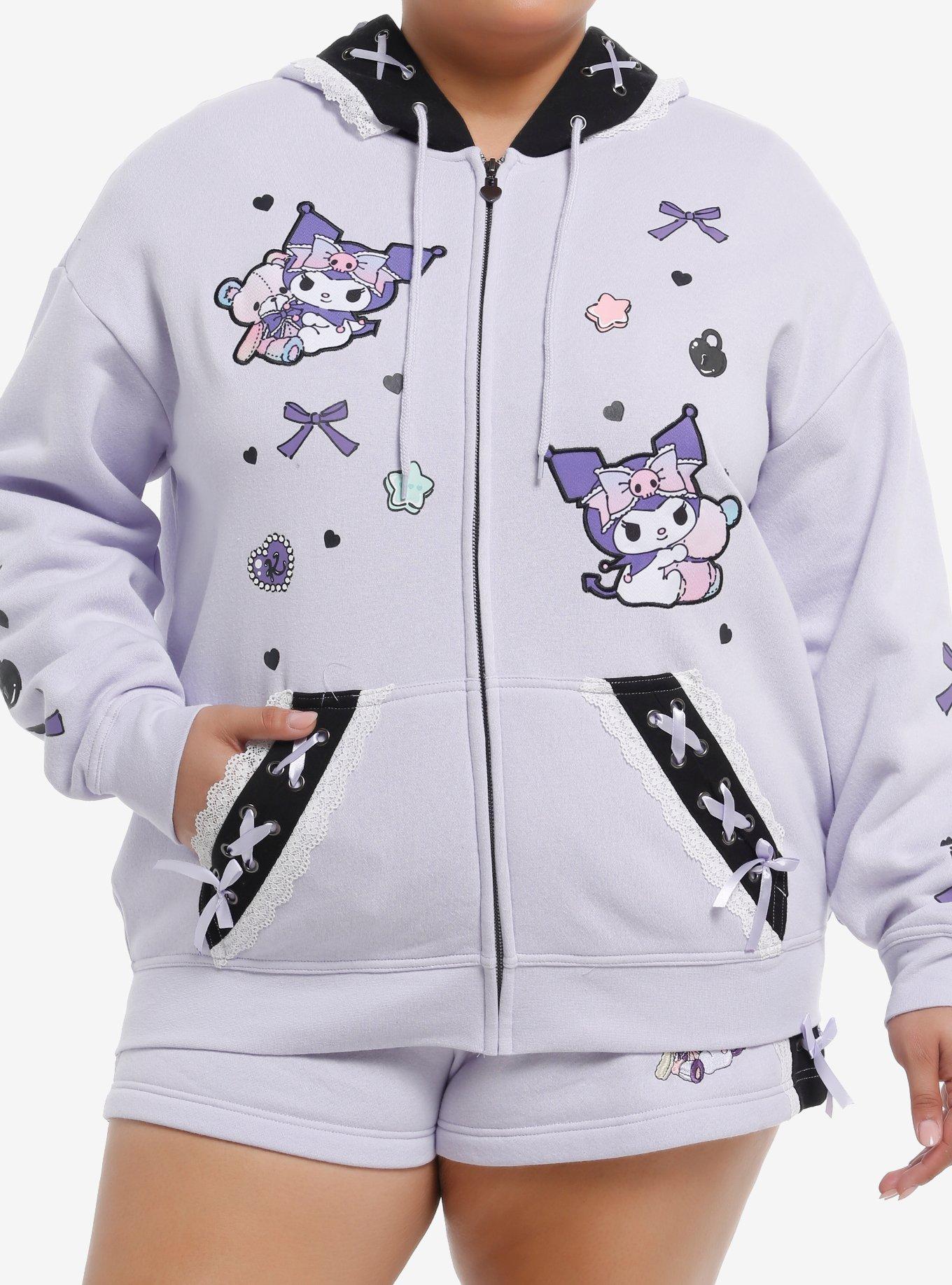 Kuromi Pastel Bear Ribbon Girls Hoodie Plus Size, , hi-res