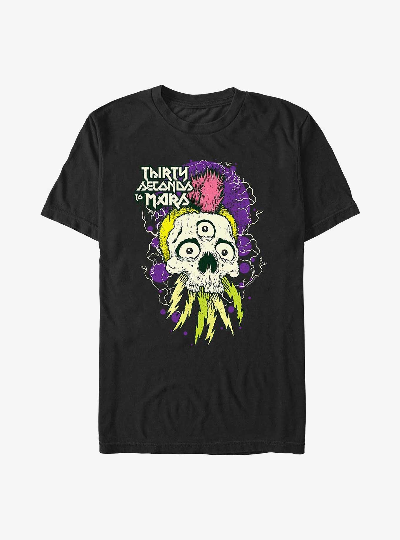 30 Seconds To Mars Mohawk Skull T-Shirt, BLACK, hi-res
