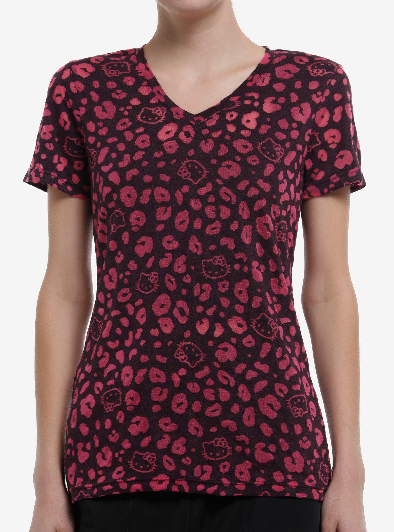 Hello Kitty Pink Leopard Sheer Girls T-Shirt, , hi-res