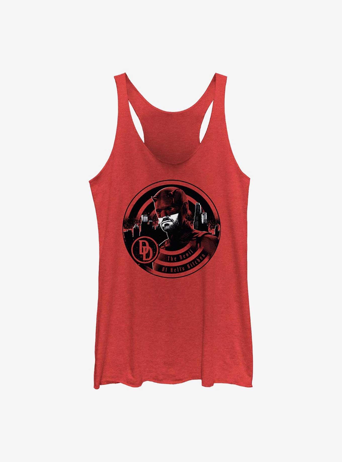 Marvel Daredevil: Born Again Daredevil Hell's Kitchen Silhouette Womens Tank Top, RED HTR, hi-res