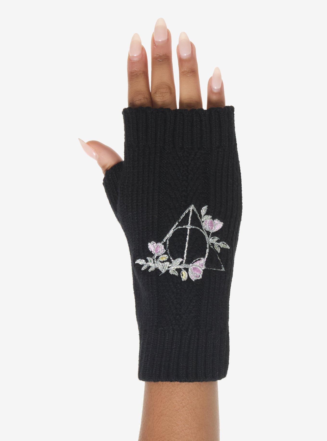 Harry Potter Deathly Hallows Floral Fingerless Gloves, , hi-res
