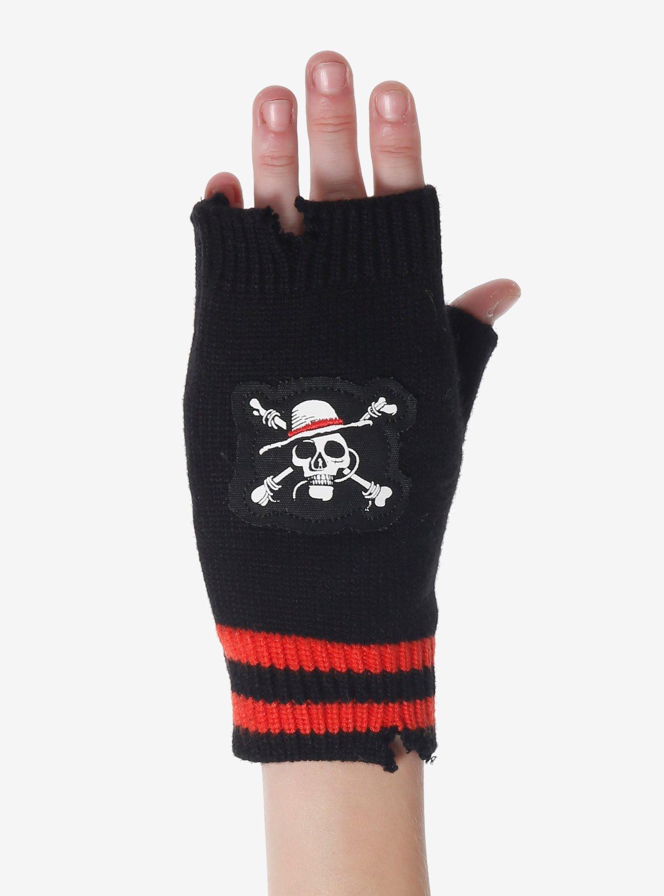 One Piece Jolly Roger Varsity Stripe Fingerless Gloves, , hi-res