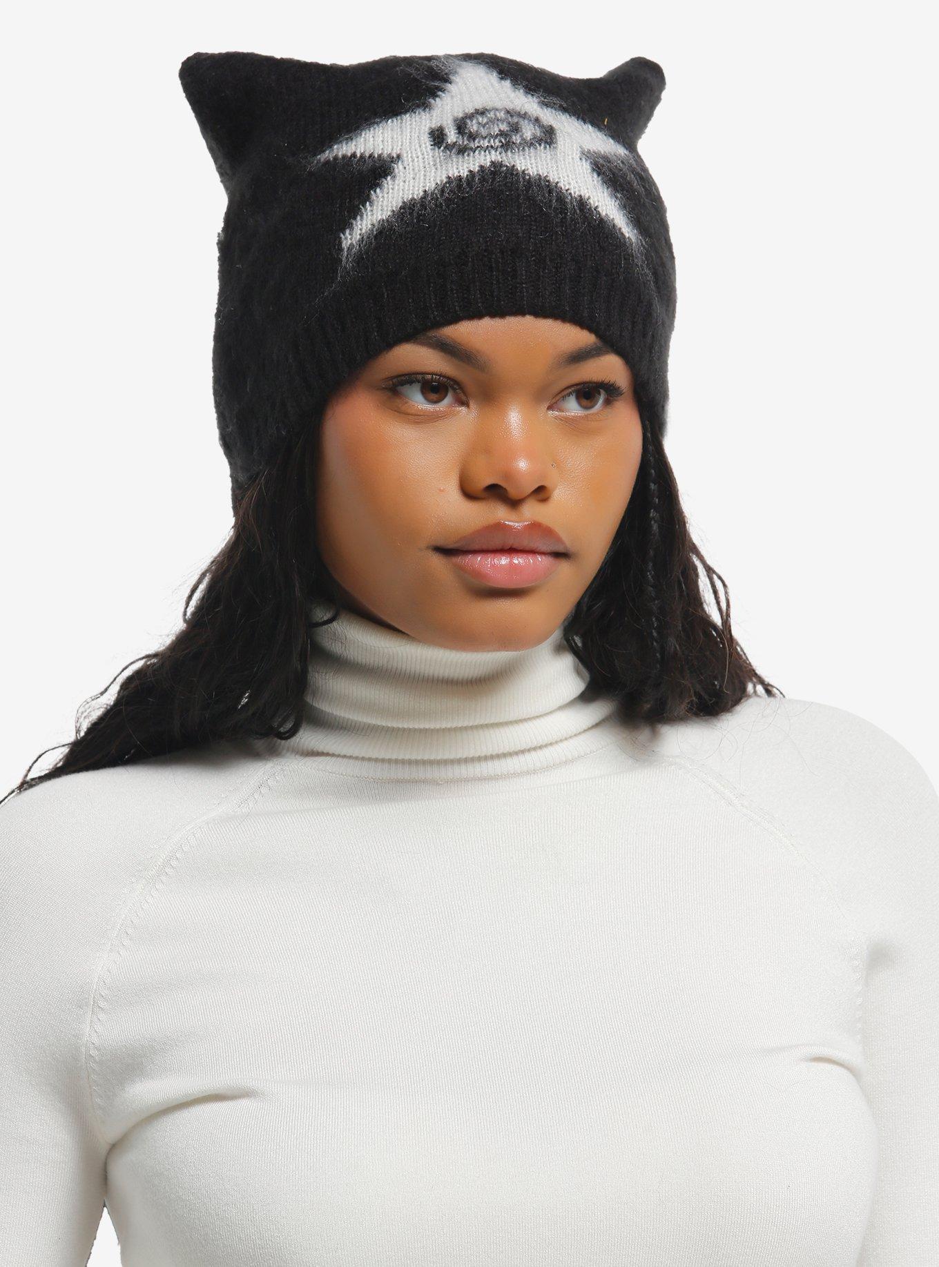 Black Spiral Star Subtle Ear Beanie, , hi-res