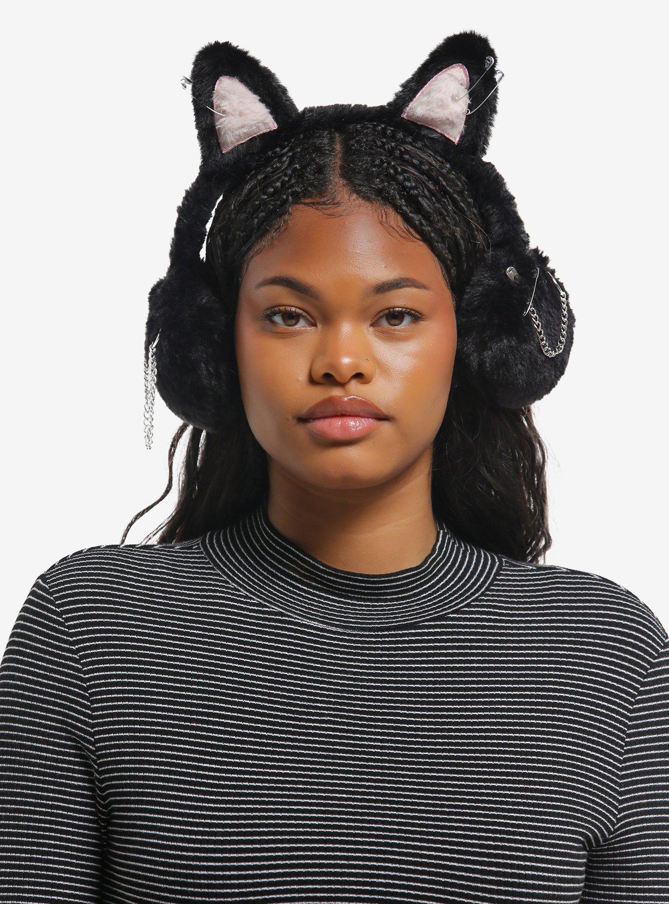 Fuzzy Cat Ear Pierced Ear Muffs, , hi-res
