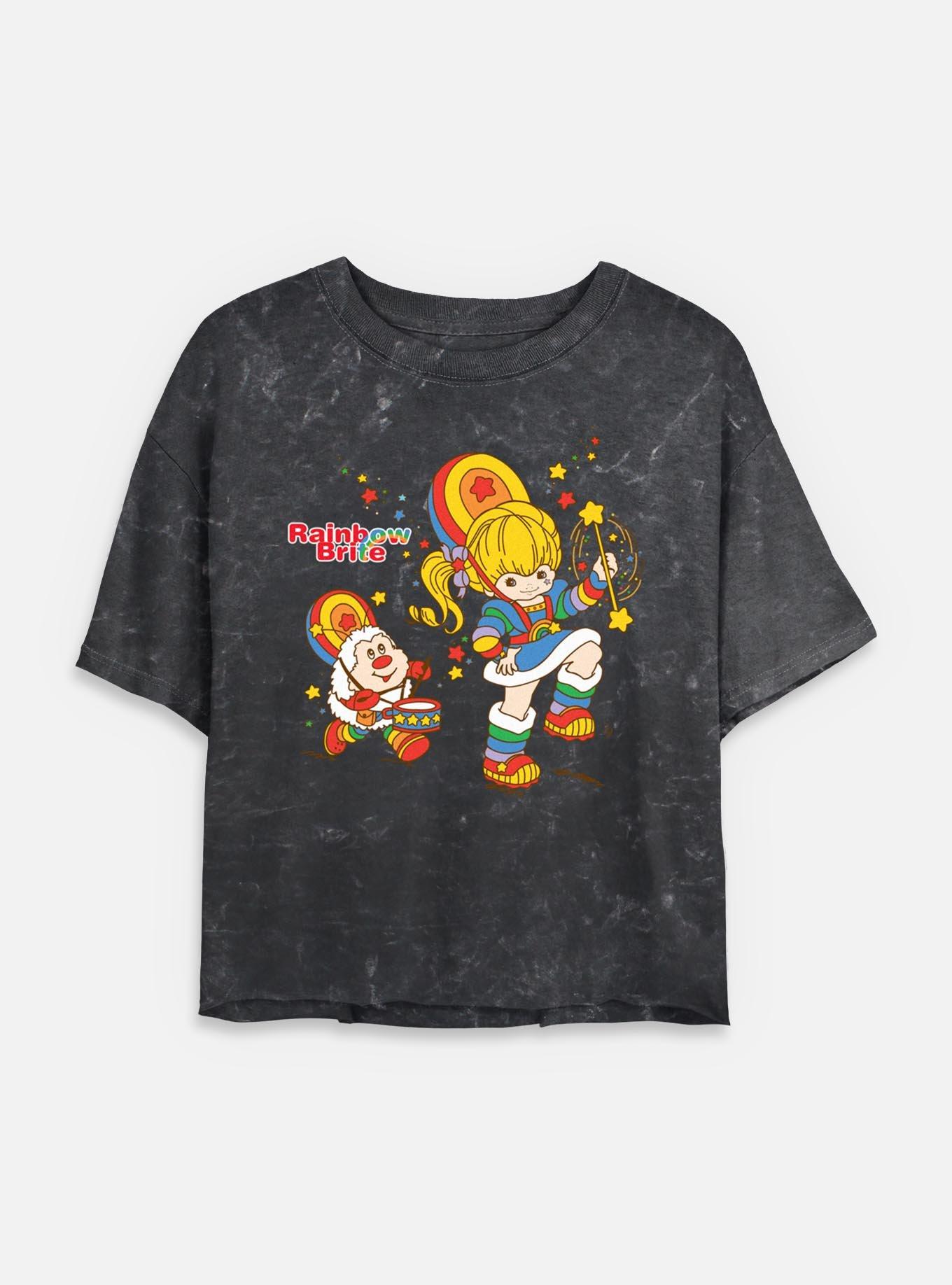 Rainbow Brite Parade Pals Mineral Wash Womens Crop T-Shirt, BLACK, hi-res