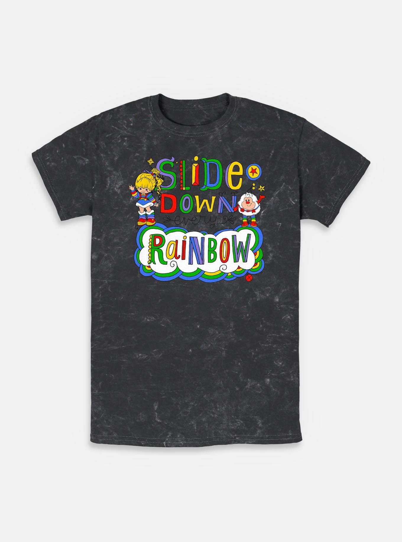 Rainbow Brite Down Every Rainbow Mineral Wash T-Shirt, BLACK, hi-res