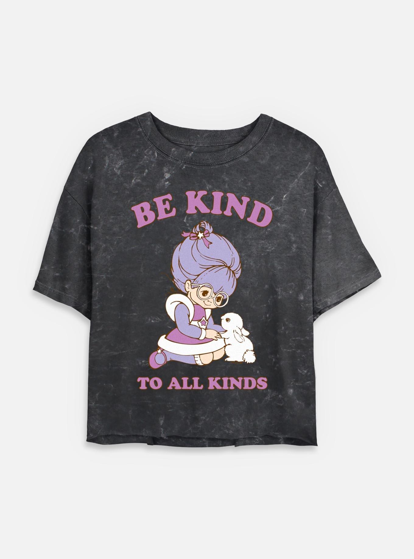 Rainbow Brite Kind To All Mineral Wash Womens Crop T-Shirt, BLACK, hi-res
