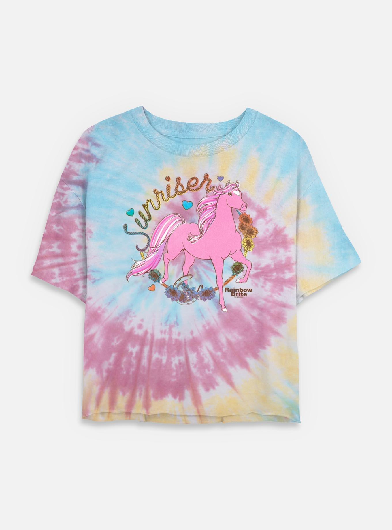 Rainbow Brite Country Pink Sunriser Tie Dye Crop Womens  T-Shirt, , hi-res