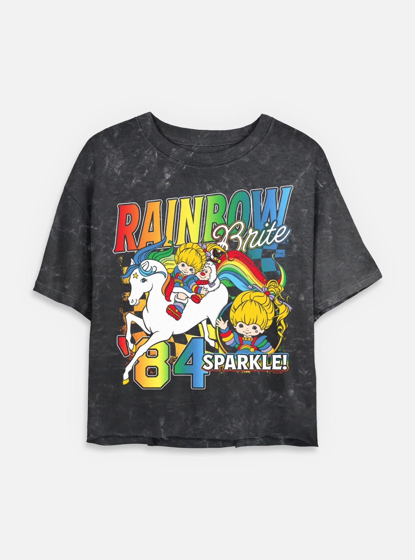 Rainbow Brite Rainbow Racer Mineral Wash Womens Crop T-Shirt, BLACK, hi-res