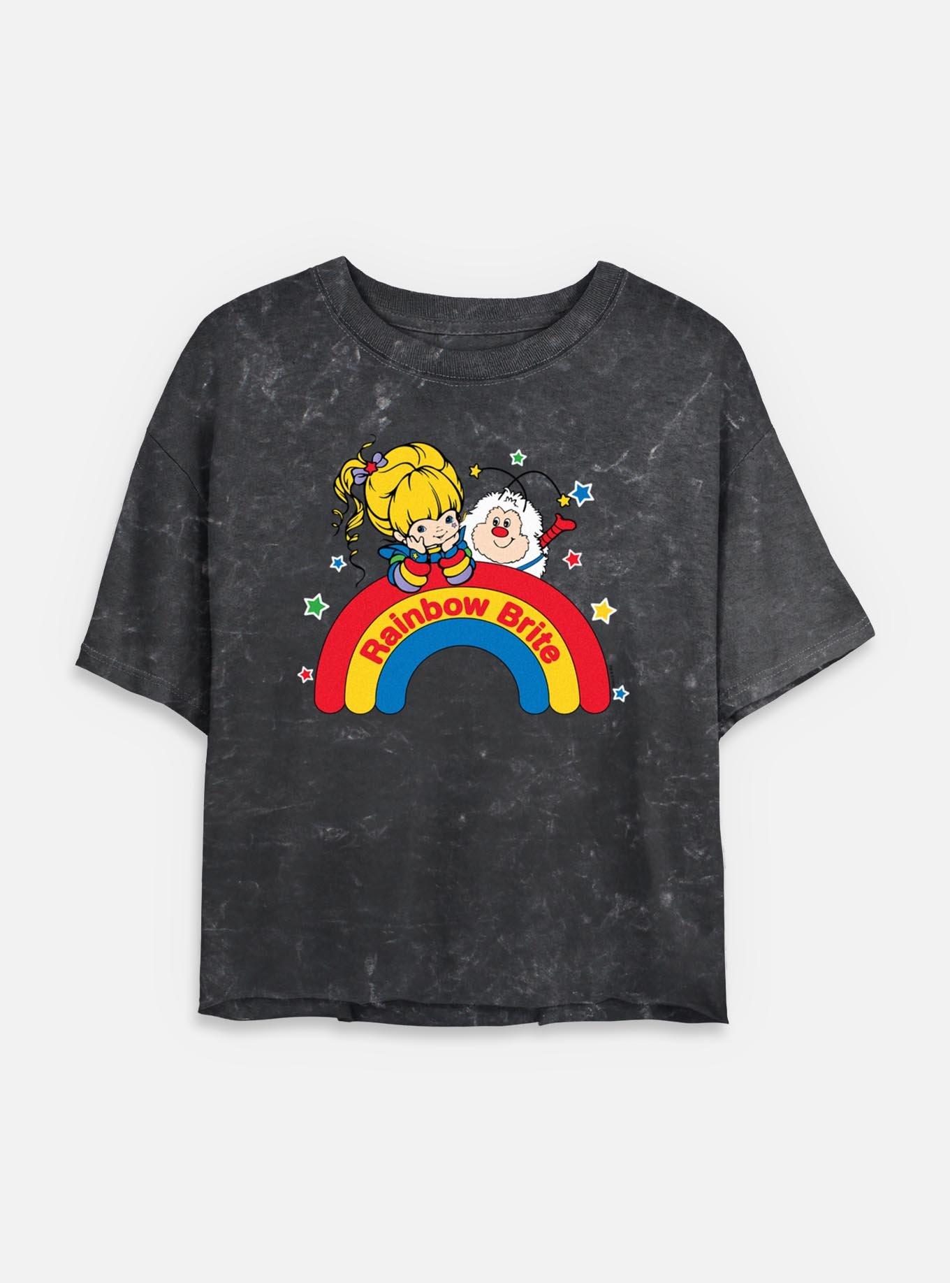Rainbow Brite Wishing On A Rainbow Mineral Wash Womens Crop T-Shirt, BLACK, hi-res