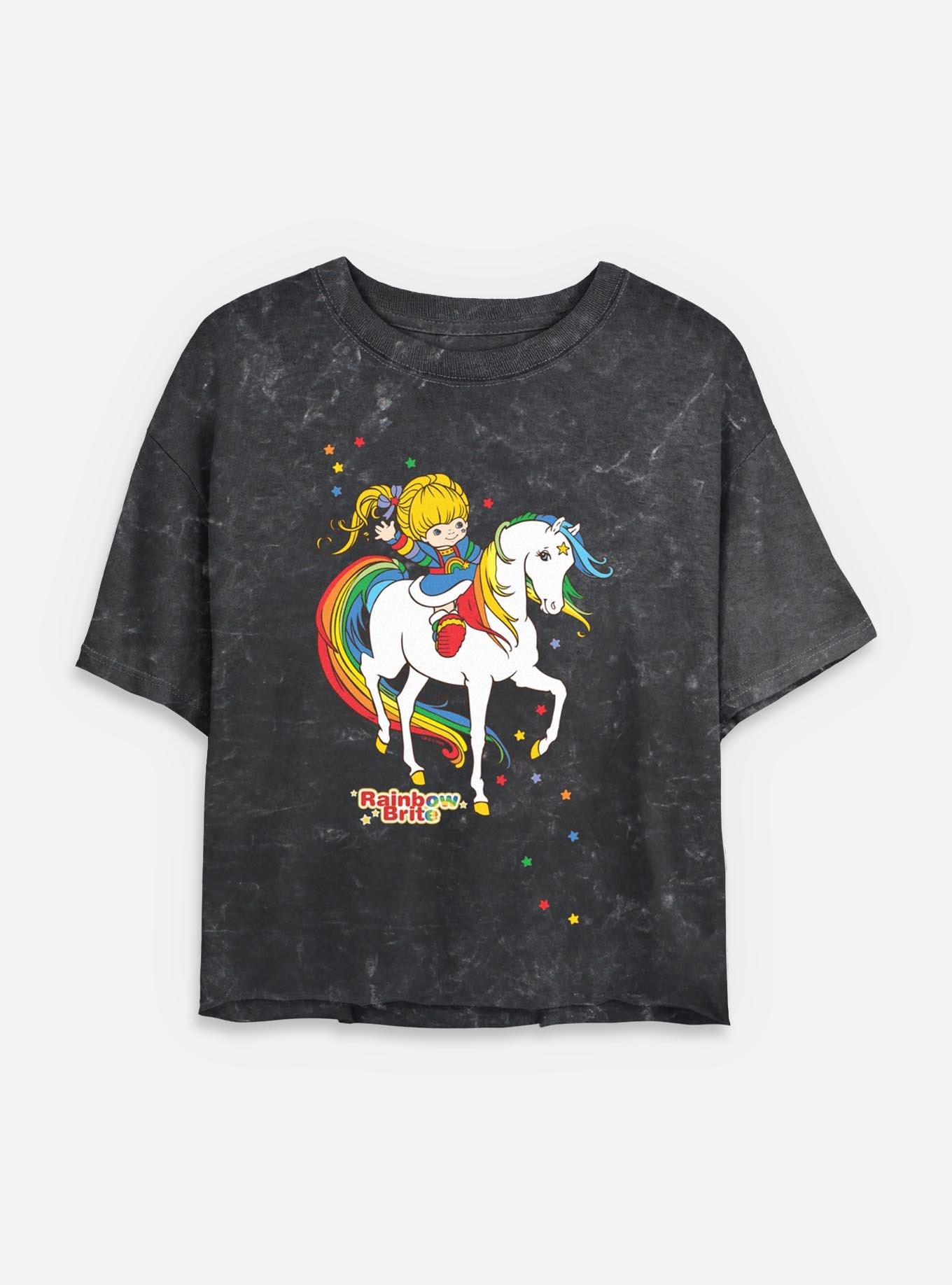 Rainbow Brite Rainbow Brite And Starlite Mineral Wash Womens Crop T-Shirt, BLACK, hi-res