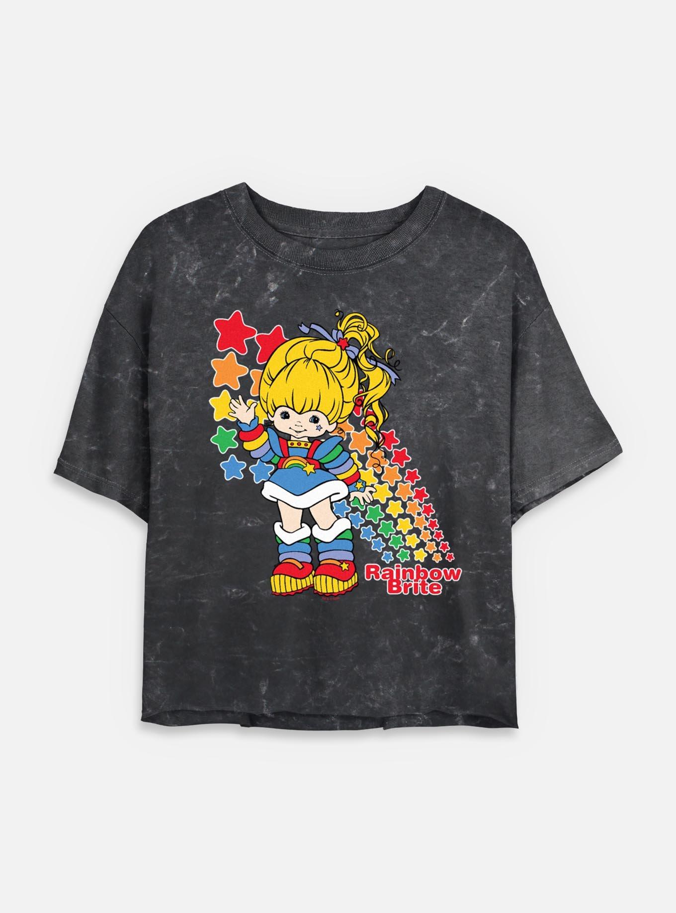 Rainbow Brite Rainbow Brite Hello Mineral Wash Womens Crop T-Shirt, BLACK, hi-res