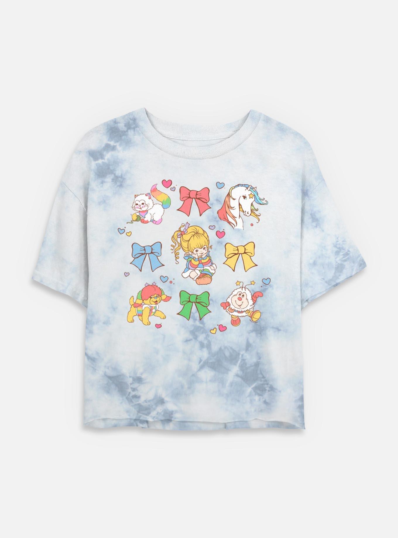 Rainbow Brite Cutie Bow Grid Tie Dye Crop Womens T-Shirt, WHITEBLUE, hi-res