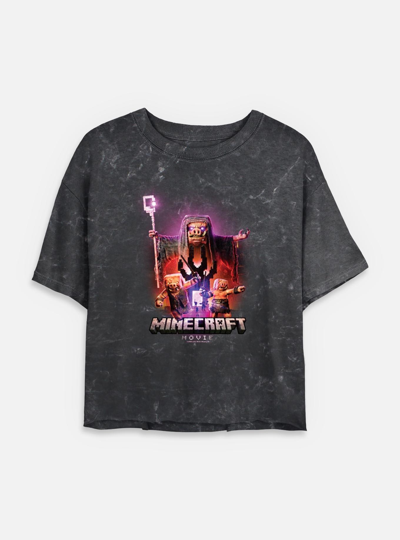 A Minecraft Movie Piglins Portal Womens Mineral Wash Crop T-Shirt, BLACK, hi-res