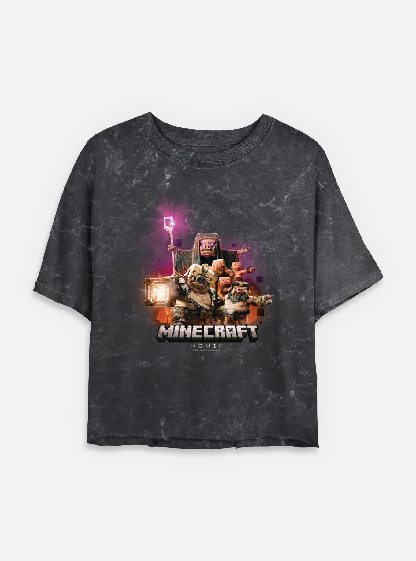 A Minecraft Movie Piglins Attack Womens Mineral Wash Crop T-Shirt, BLACK, hi-res