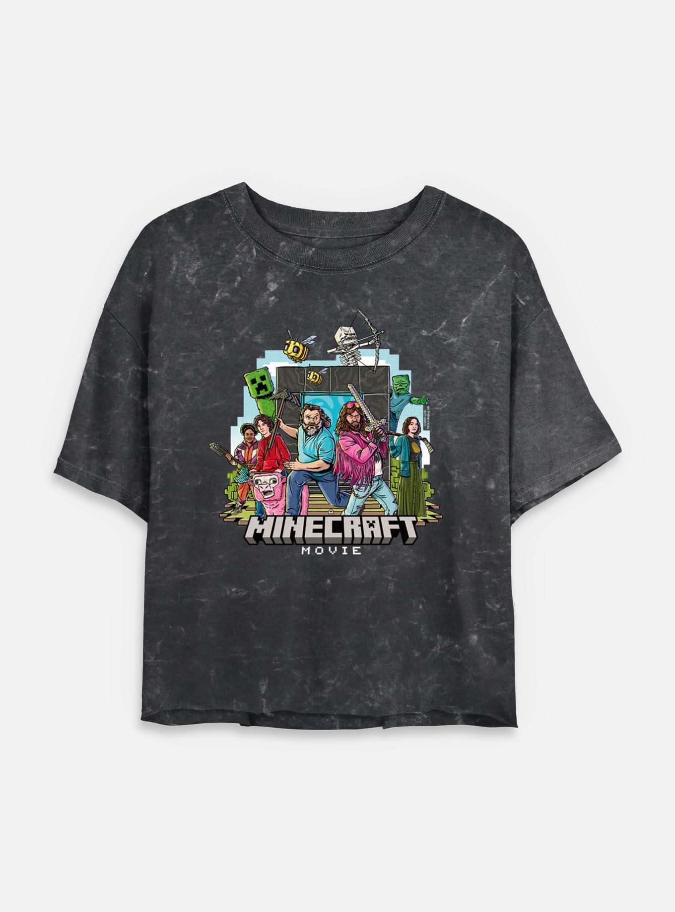 A Minecraft Movie Group Womens Mineral Wash Crop T-Shirt, BLACK, hi-res