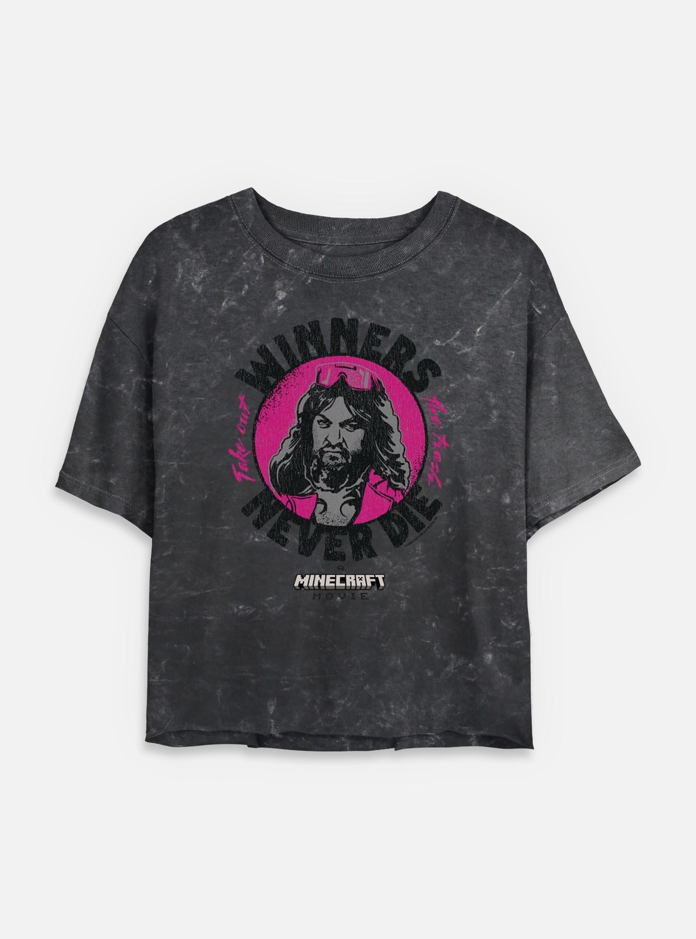 A Minecraft Movie Winners Never Die Womens Mineral Wash Crop T-Shirt, BLACK, hi-res