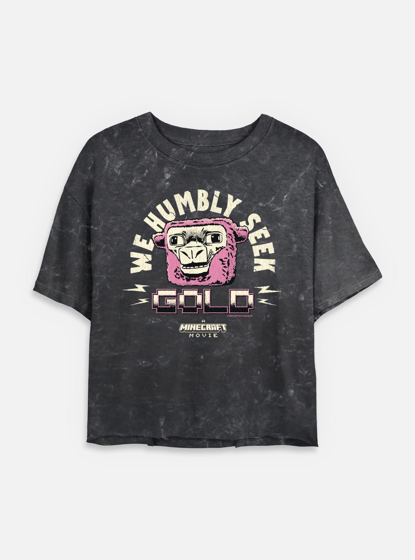 A Minecraft Movie We Humbly Seek Gold Womens Mineral Wash Crop T-Shirt, BLACK, hi-res