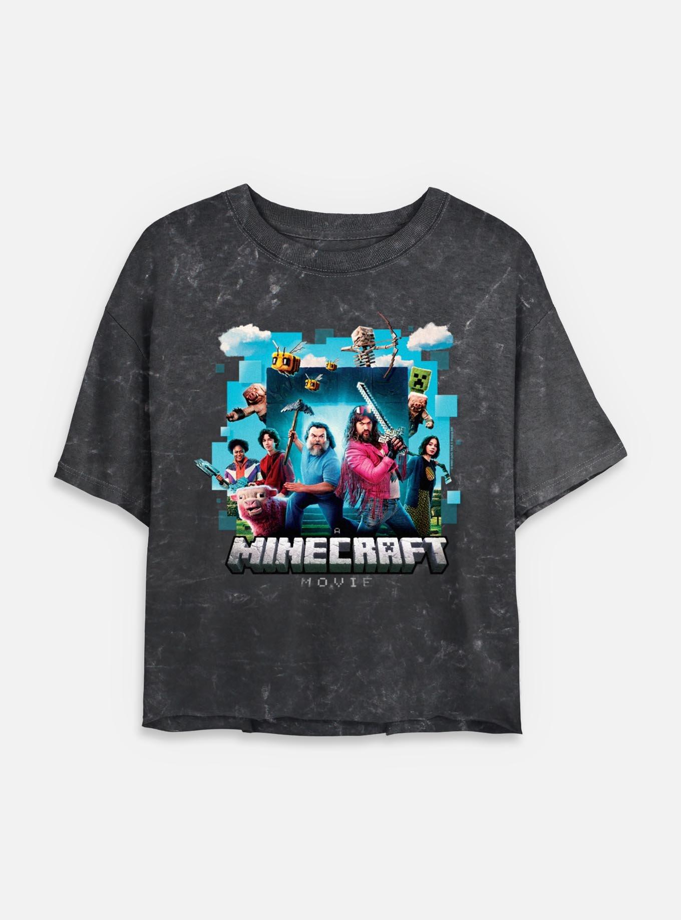 A Minecraft Movie Adventure Gang Womens Mineral Wash Crop T-Shirt, BLACK, hi-res