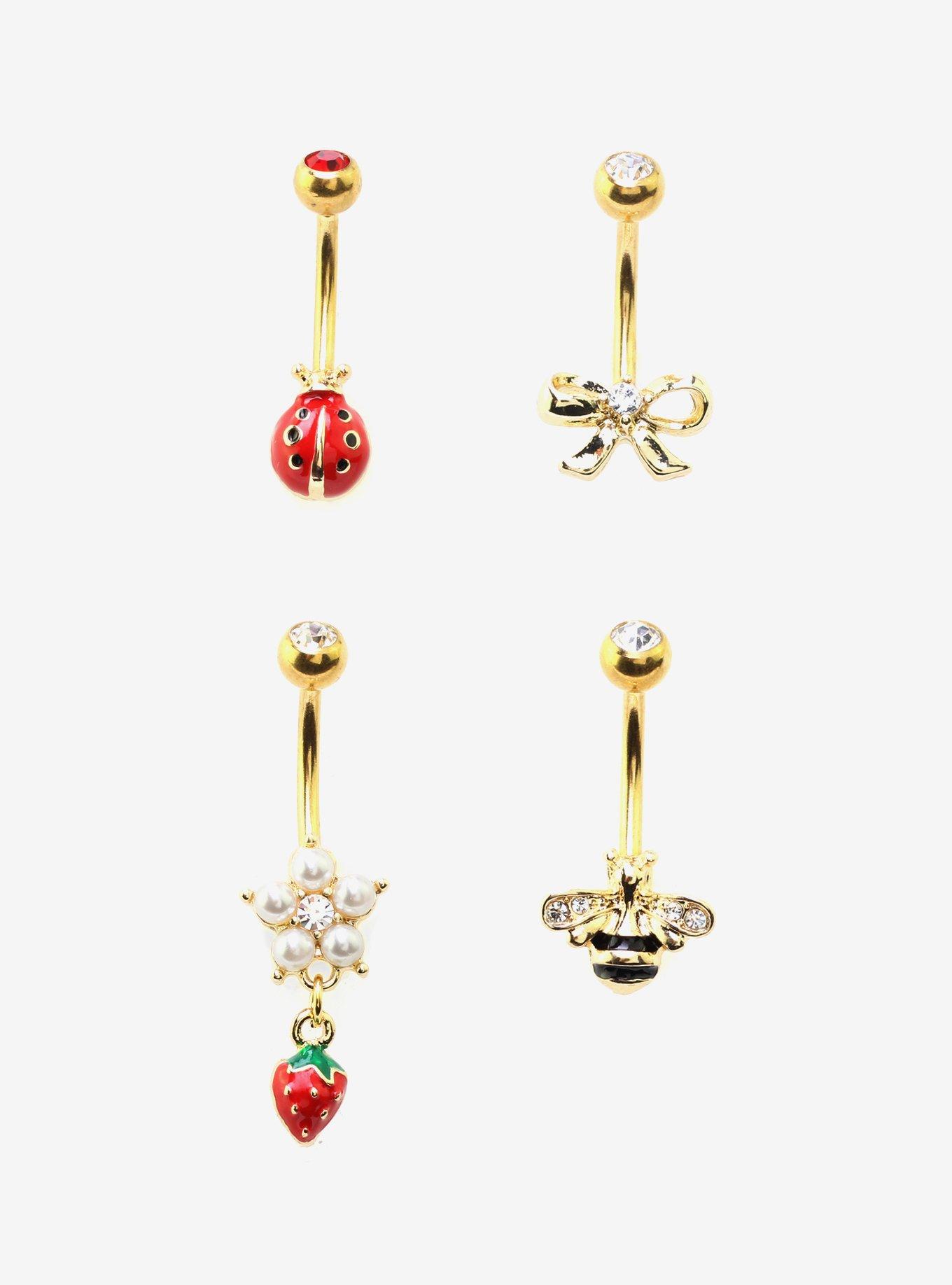 14G Steel Ladybug & Bee Navel Barbell 4 Pack, , hi-res