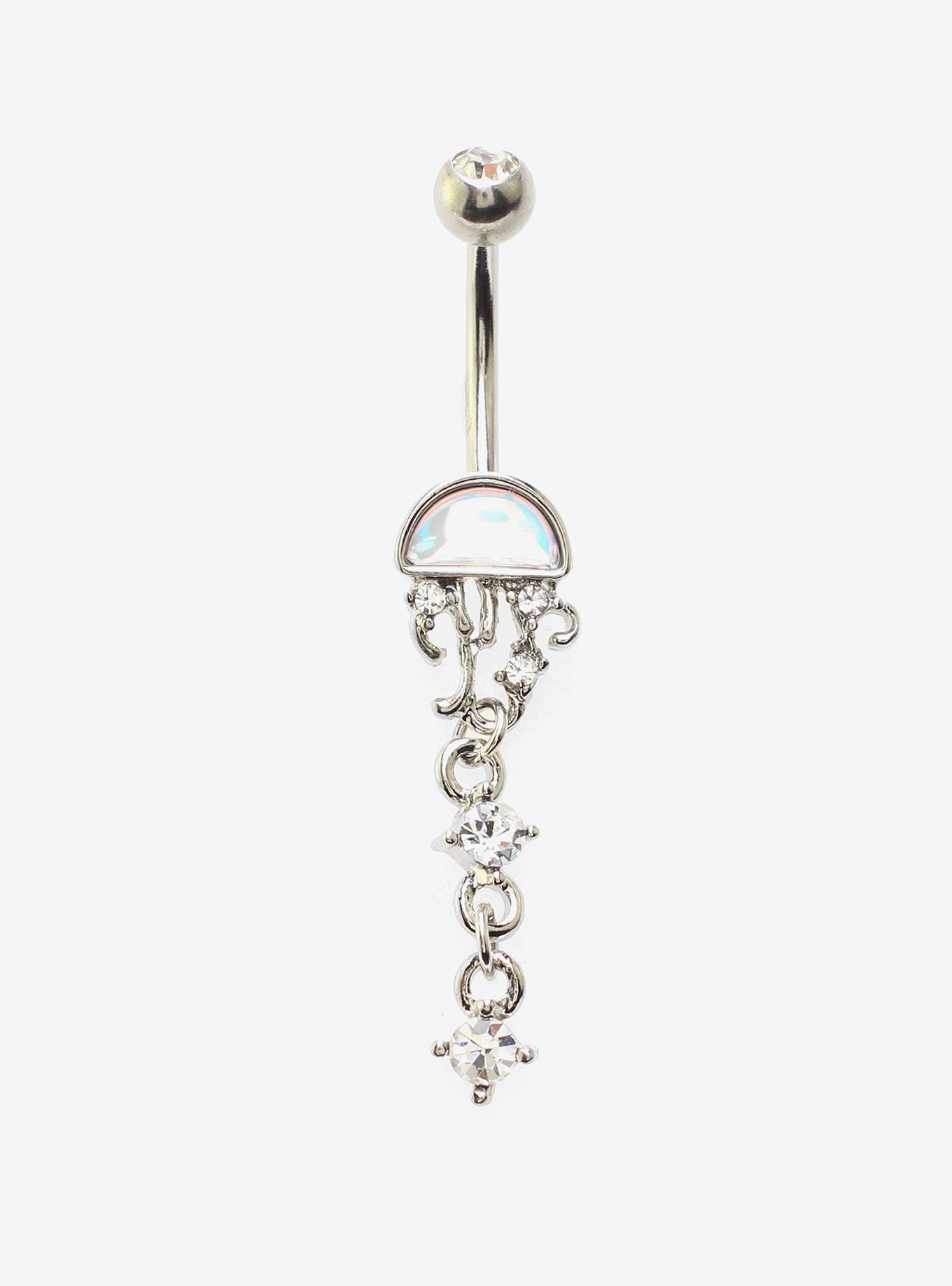 14G Steel Jellyfish Opalite Navel Barbell, , hi-res