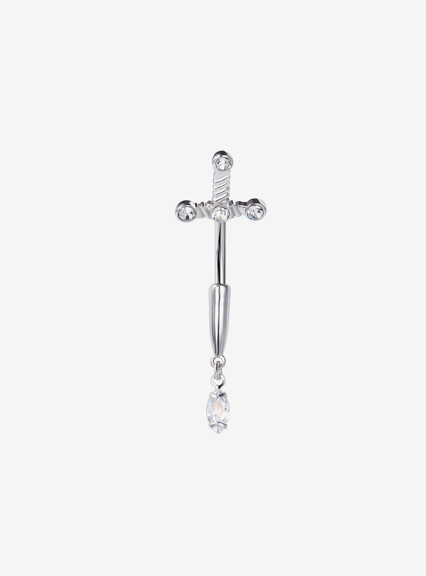 20G Steel Cross Gem Navel Barbell, , hi-res