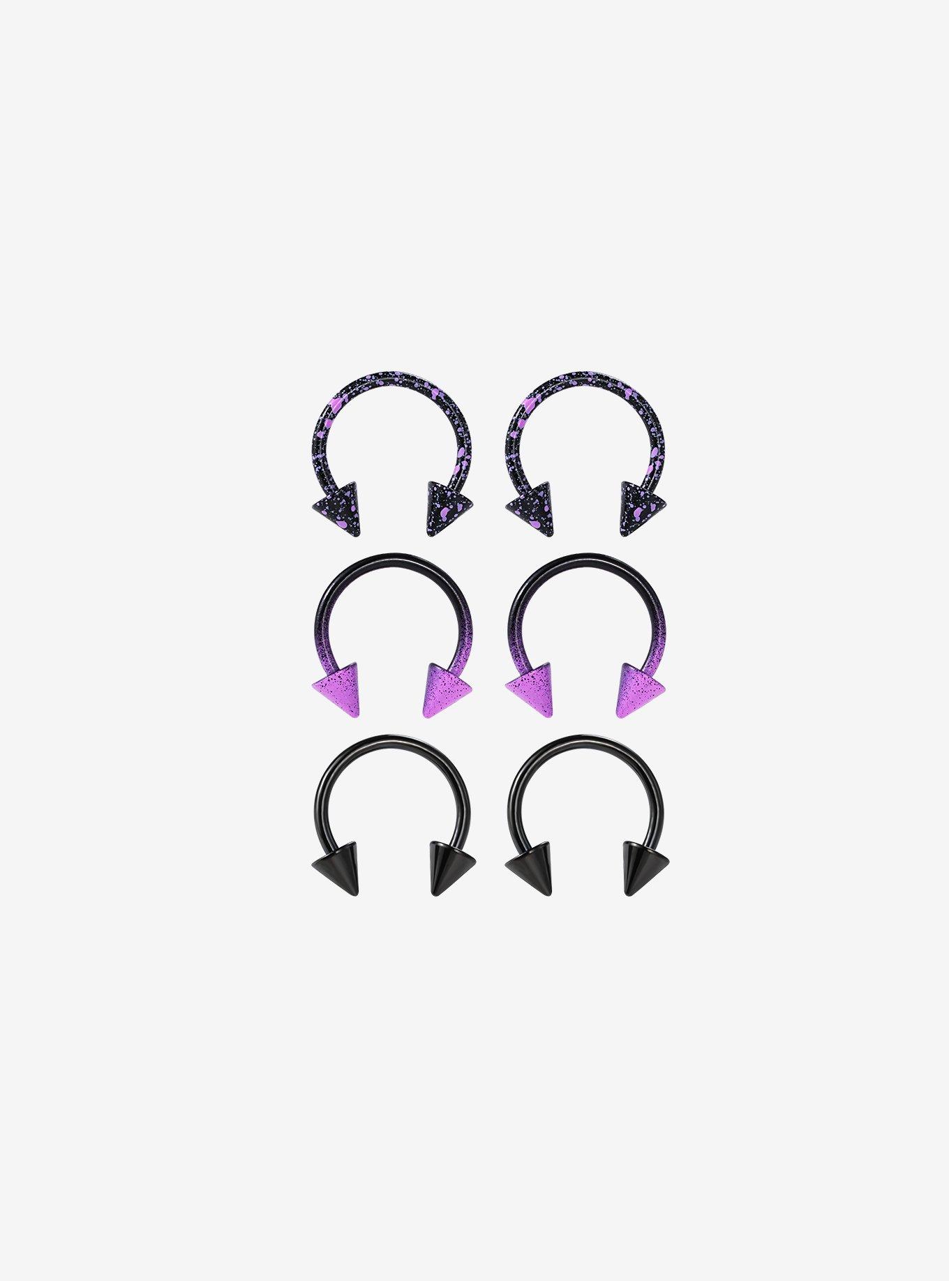 16G Steel Purple & Black Splatter Circular Barbell 6 Pack, , hi-res