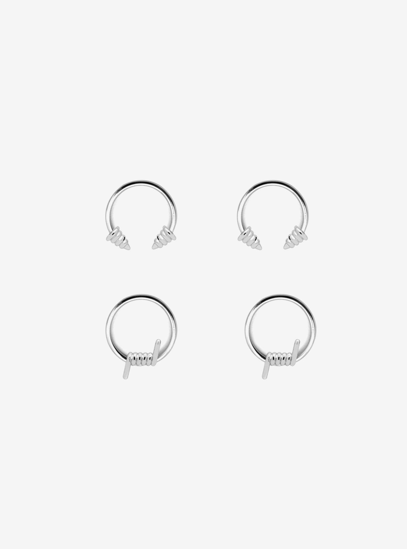 Steel Silver Screw Barbed Wire Circular Barbell & Captive Hoop 4 Pack, MULTI, hi-res