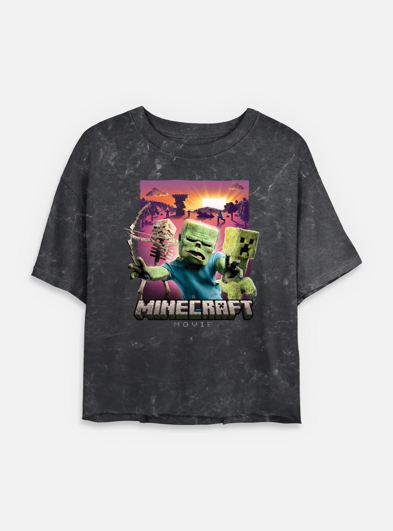 A Minecraft Movie Classic Monsters Womens Mineral Wash Crop T-Shirt,All Products : American Fashion Style Bags On Sale