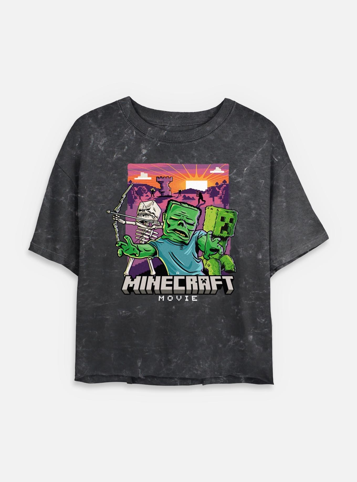 A Minecraft Movie Classic Monsters Womens Mineral Wash Crop T-Shirt,All Products : American Fashion Style Bags On Sale