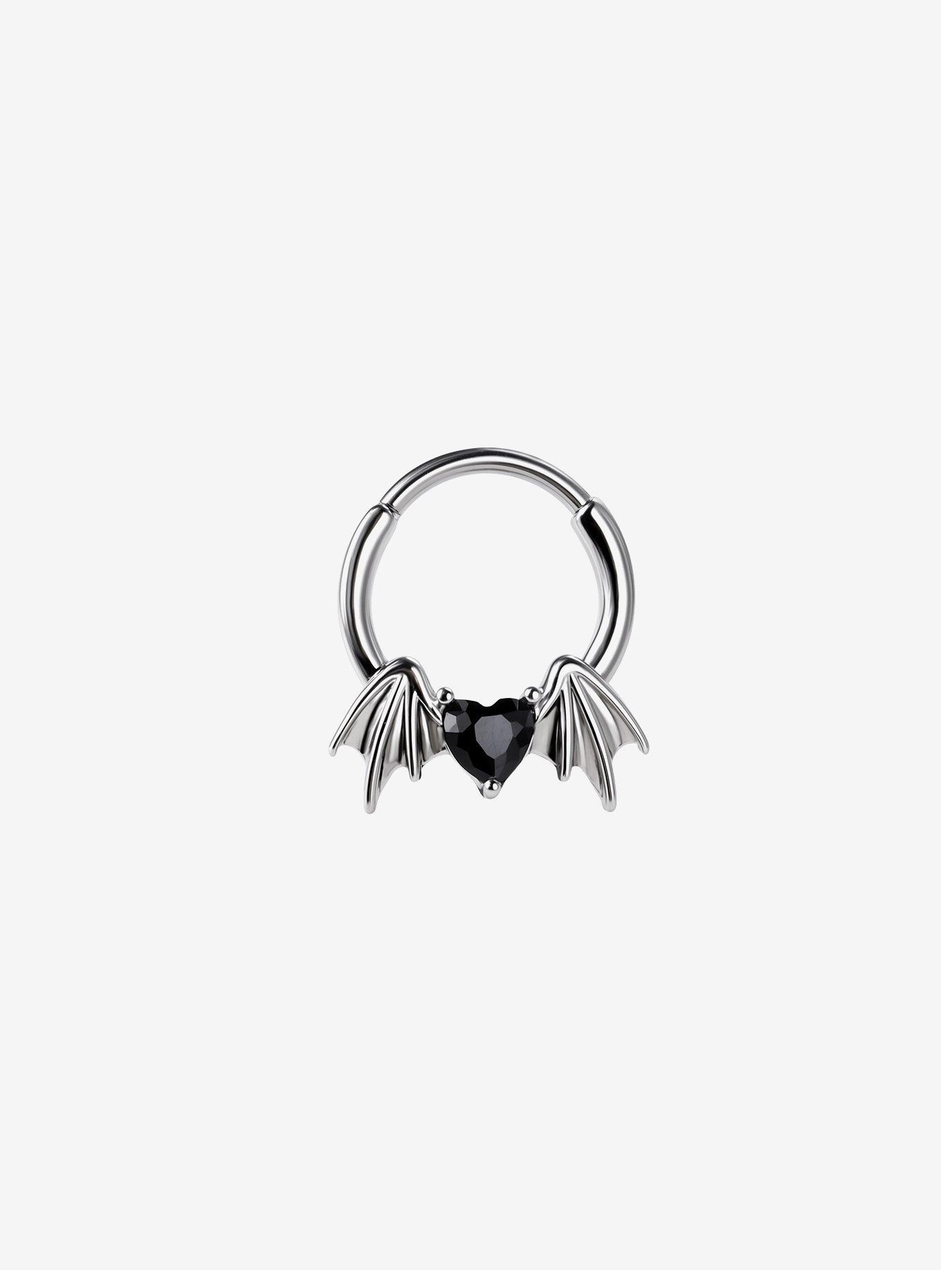 16G Steel Black Heart Bat Wing Hinged Clicker, , hi-res