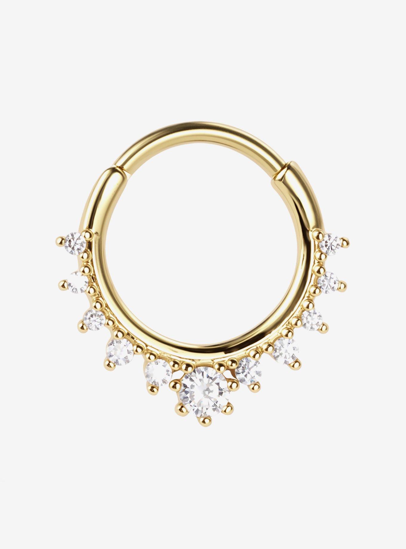 16G Steel Gold Bling Hinged Clicker, , hi-res